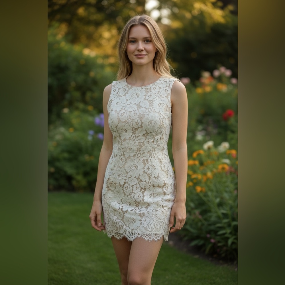 Alice + Olivia Cream Floral Lace Mini Dress - Picture 2 of 10